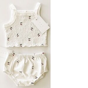 OAT Baby Girl Smocked Tank Top & Bloomers Cherry Print 6-12 Months White